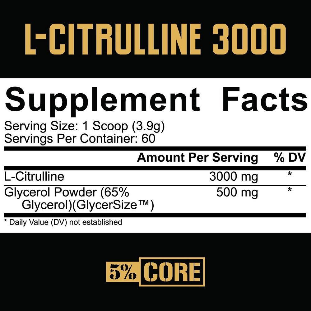 5% Nutrition Core Series - L-Citrulline 3000, Unflavoured 234g