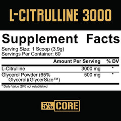 5% Nutrition Core Series - L-Citrulline 3000, Unflavoured 234g