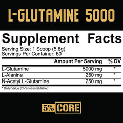 5% Nutrition Core Series - L-Glutamine 5000, Unflavoured 348g