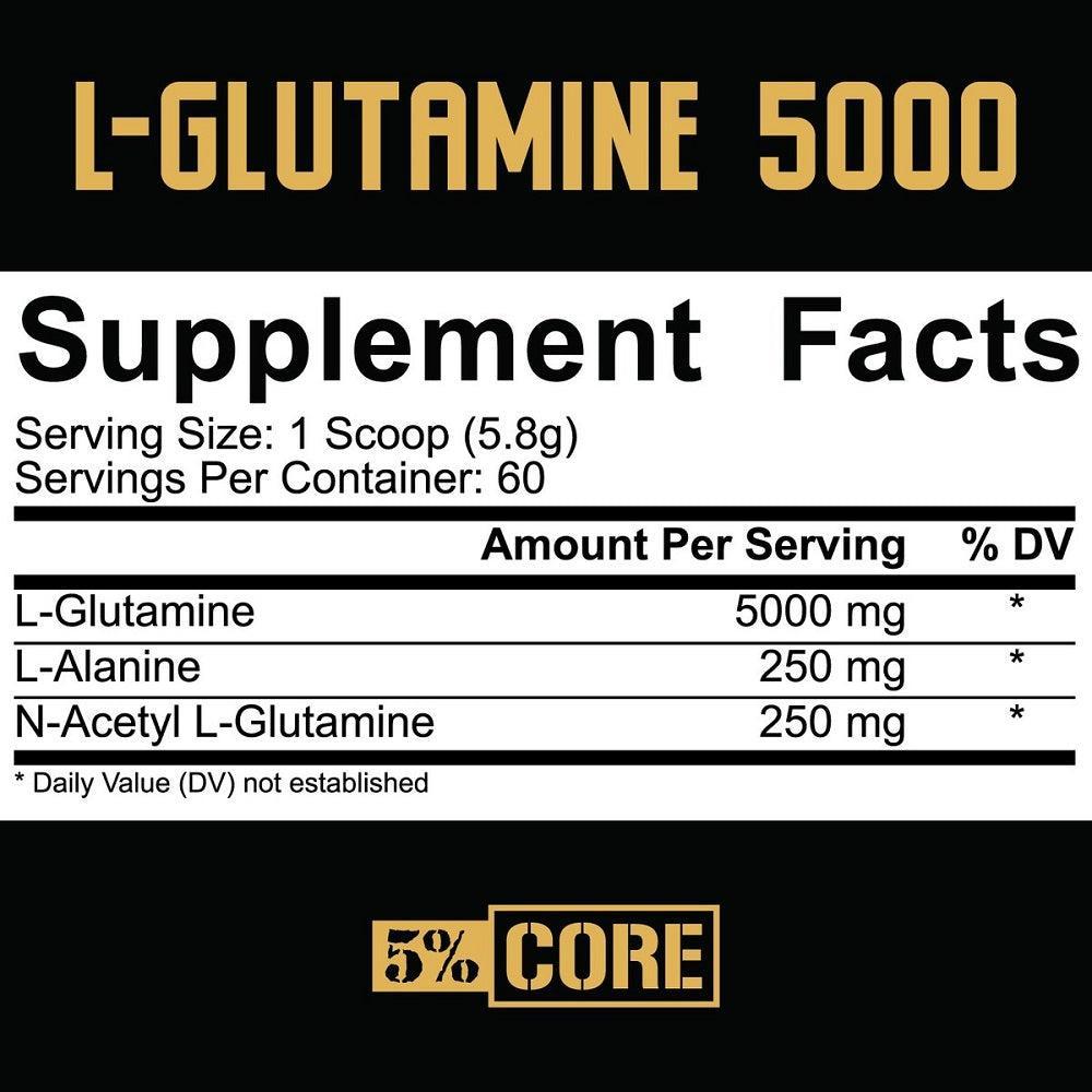 5% Nutrition Core Series - L-Glutamine 5000, Unflavoured 348g