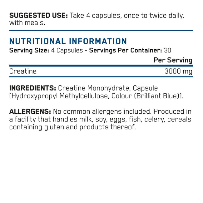 Applied Nutrition Creatine 3000 120 Capsules nutrition information