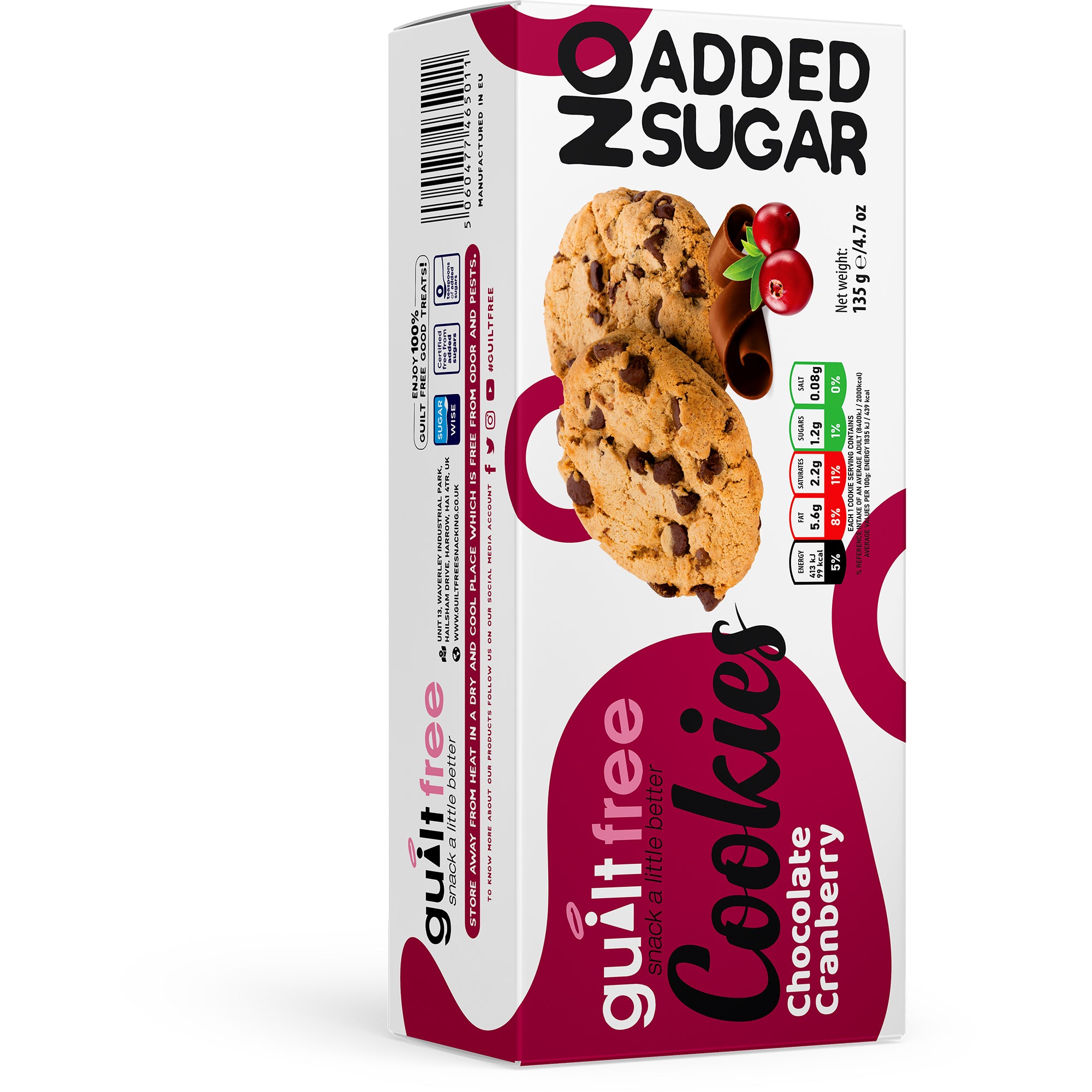 GuiltFree No Added Sugar Cookies 135g Chocolate Cranberry