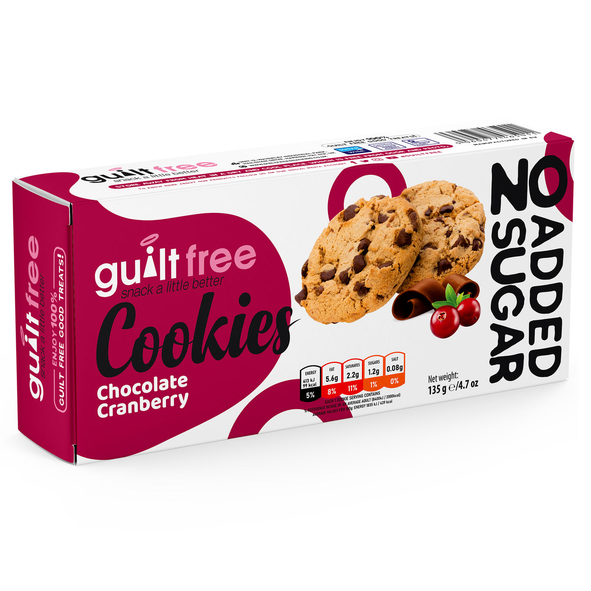 GuiltFree No Added Sugar Cookies 135g Chocolate Cranberry