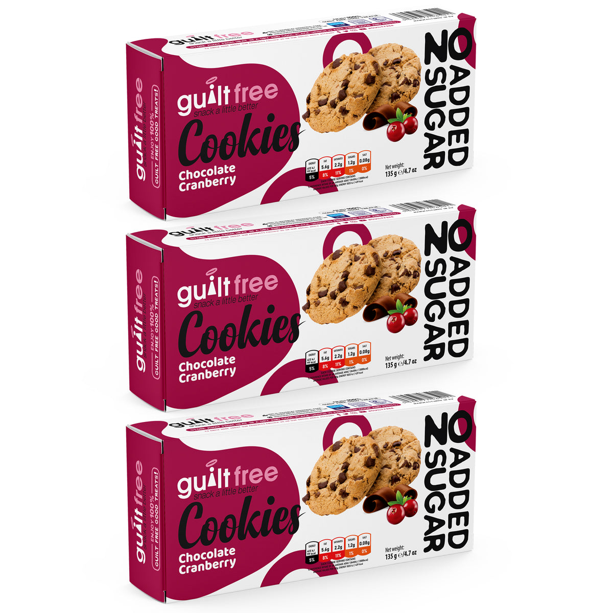 GuiltFree No Added Sugar Cookies 135g Chocolate Cranberry