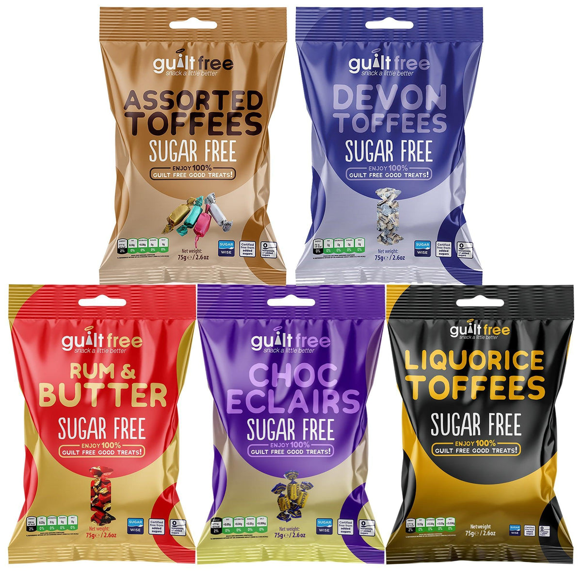 GuiltFree Sugar-Free Chewy Toffee Gift Box – 5 Flavours 375g