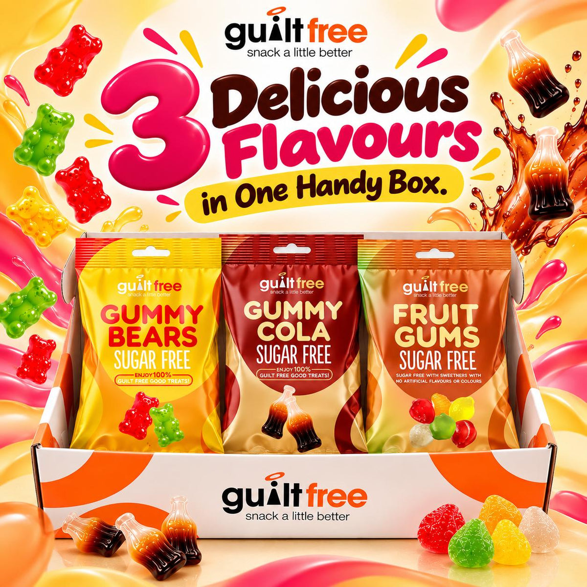GuiltFree Sugar-Free Gummy Sweets Gift Box – 3 Flavours 225g