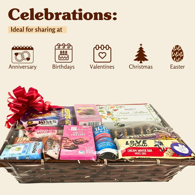 GuiltFree Vegan Snack Hamper Basket – 39 Items – celebration gift presentation