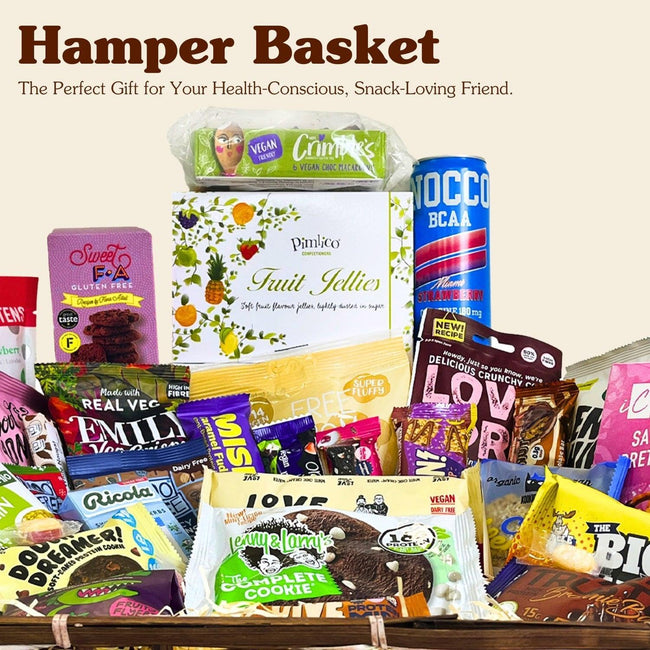 GuiltFree Vegan Snack Hamper Basket – 39 Items – snack selection close-up