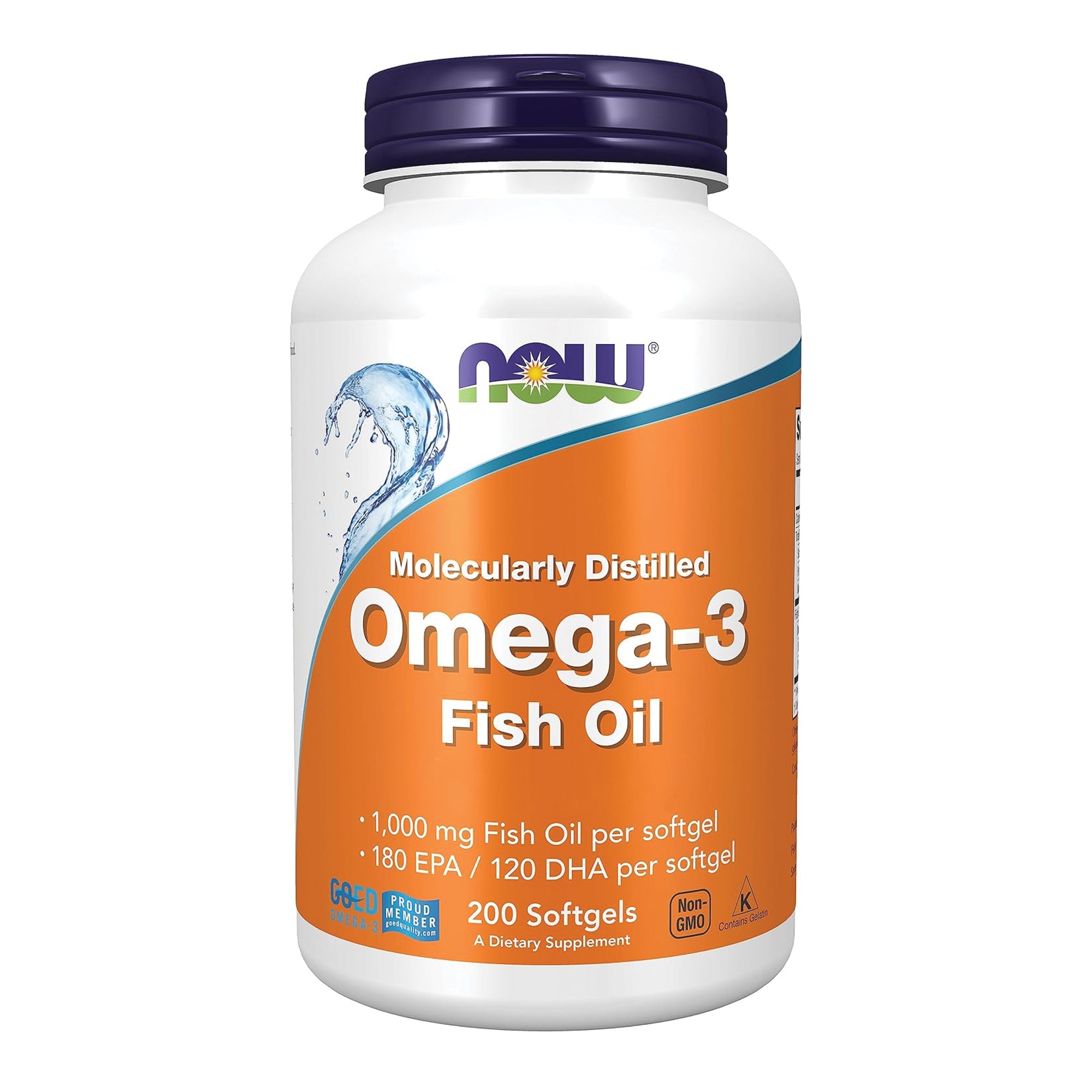 NOW Foods Omega-3 Fish Oil Molecularly Distilled 200 Softgels