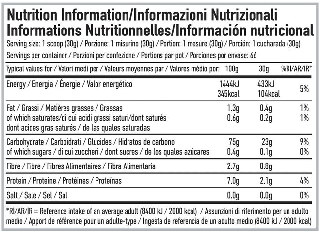 Per4m Cream of Rice 450g — 450g / Cookies & Cream — manufacturer nutrition panel 1