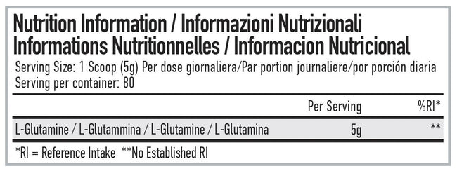 Per4m Glutamine 400g — official serving and L-glutamine panel
