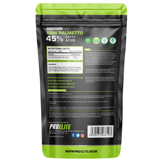 Pro Elite Saw Palmetto 90 tablets – product label