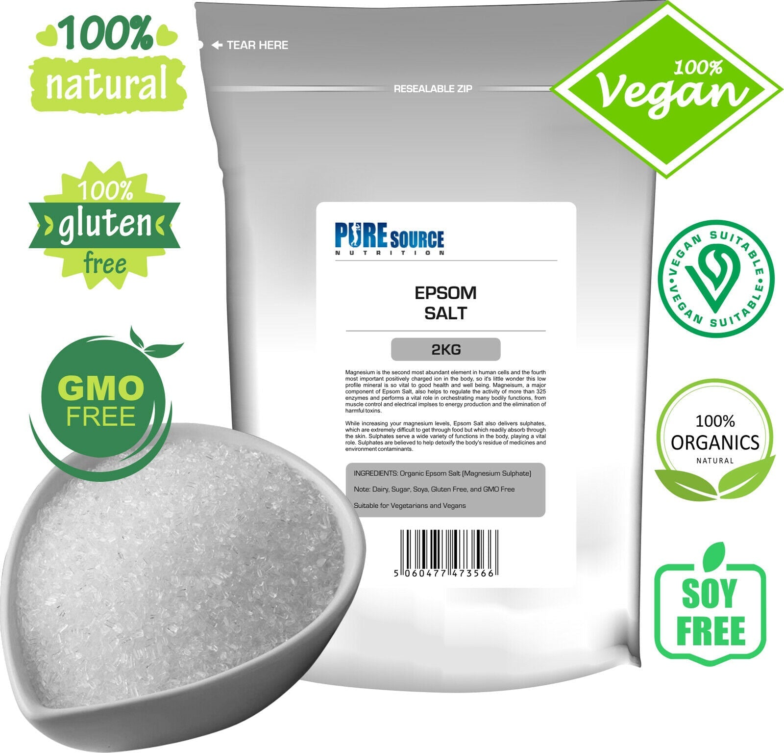 Pure Source Nutrition Epsom Salt 100g-20Kg - White Label