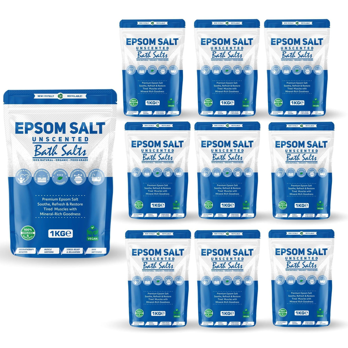 Pure Source Nutrition Epsom Salt 1kg - Unscented Pouch