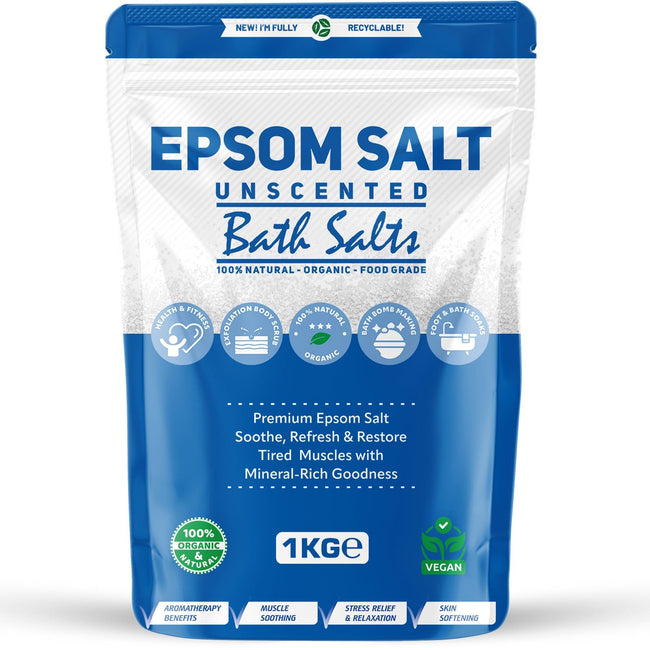 Pure Source Nutrition Epsom Salt 1kg - Unscented Pouch	