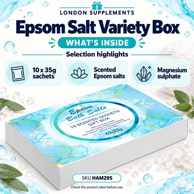 Pure Source Nutrition Epsom Salt Variety Box 10x35g – contents infographic