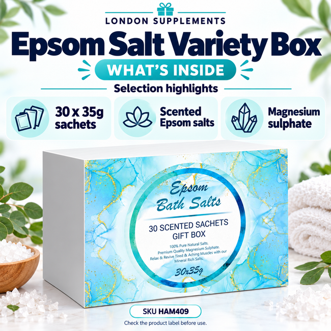 Pure Source Nutrition Epsom Salt Variety Box 30x35g – contents infographic