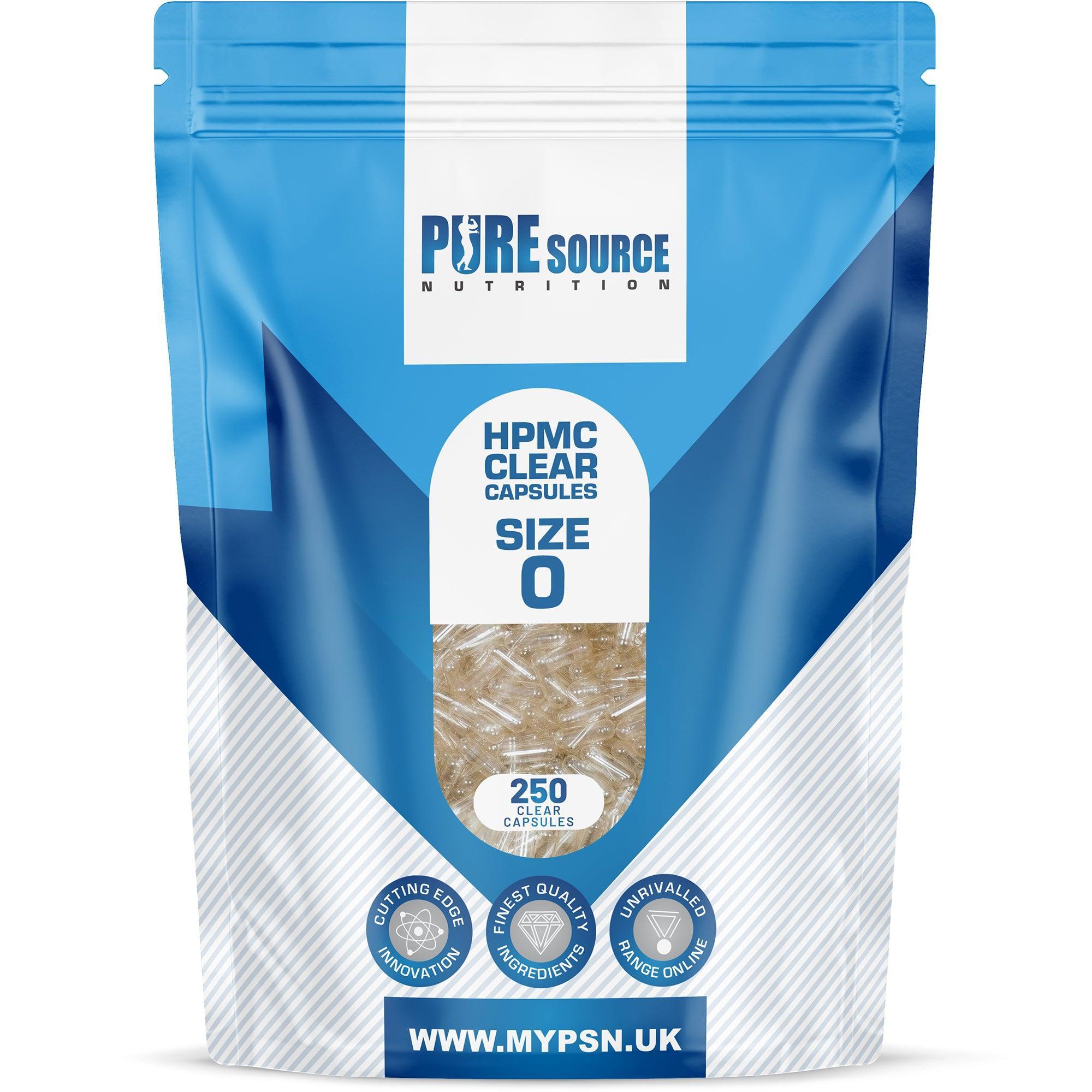 Pure Source Nutrition HPMC Vegan Empty Capsules White / Clear (Transparent) Size 0/00/1