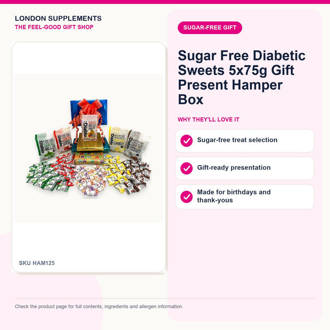 Sugar Free Diabetic Sweets 5x75g Gift Present Hamper Box – gift guide infographic