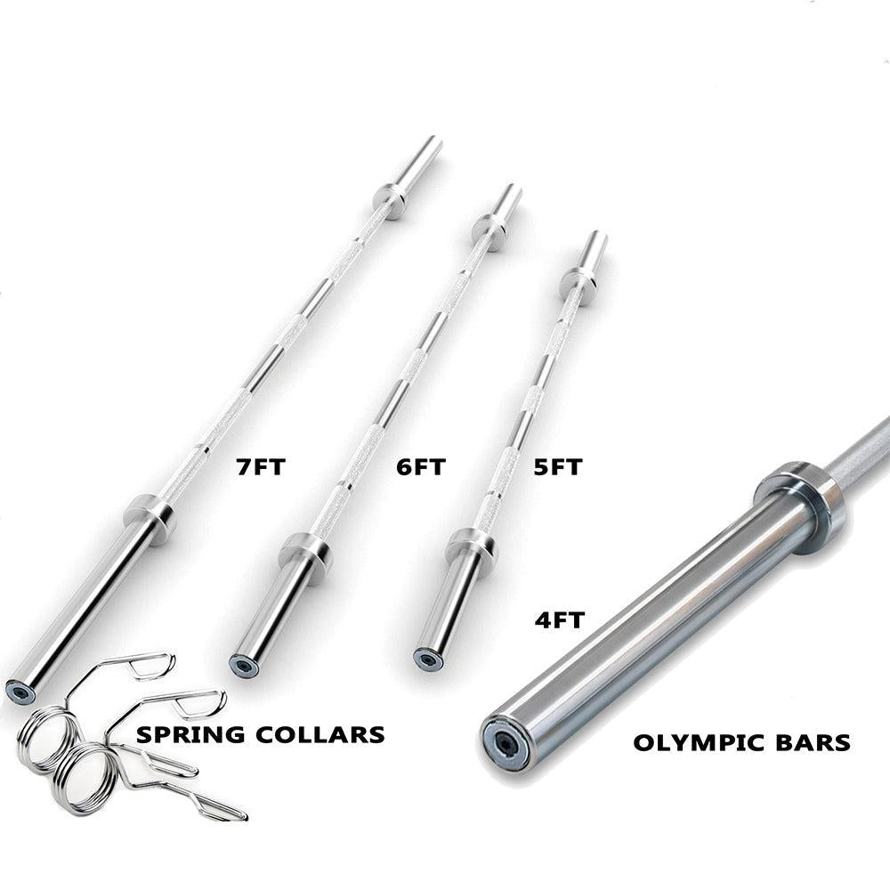 TnP Accessories 2" Olympic Barbell Bar + Spring Collars 4ft - 7ft