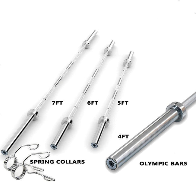 TnP Accessories 2" Olympic Barbell Bar + Spring Collars 4ft - 7ft