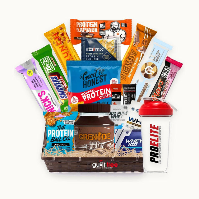 Ultimate Protein Gift Hamper – 18-Piece Sports Nutrition Gift Box with Protein Bars, Cookies, Flapjacks, Shaker & Supplements
