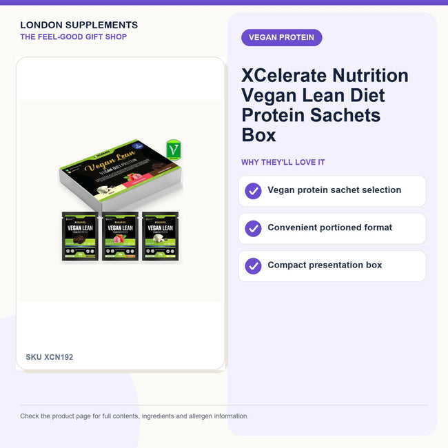XCelerate Nutrition Vegan Lean Diet Protein Sachets Box – gift guide infographic