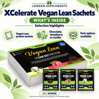 XCelerate Nutrition Vegan Lean Diet Protein Sachets Box – contents infographic