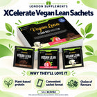 XCelerate Nutrition Vegan Lean Diet Protein Sachets Box – features infographic