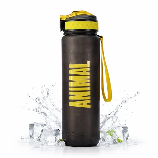 Animal Sports Water Bottle 1000ml Black with Yellow Spalva